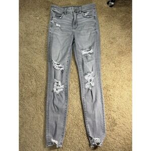 American Eagle Jeans Women 6 Gray Distressed Grunge Skinny Mid-Rise 90's